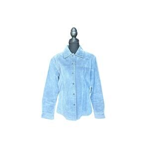 🩵 Vintage Powder Blue Suede Trucker Jacket – Dreamy Free People Vibe – Size L